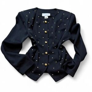 Vintage 80s Sheri Martin Black Gold Studded Blazer